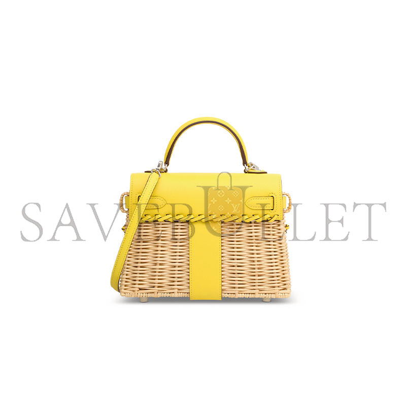 HERMÈS MASTER JAUNE DE NAPLES SWIFT LEATHER & OSIER MINI PICNIC KELLY WITH PALLADIUM HARDWARE (20*14*8cm)